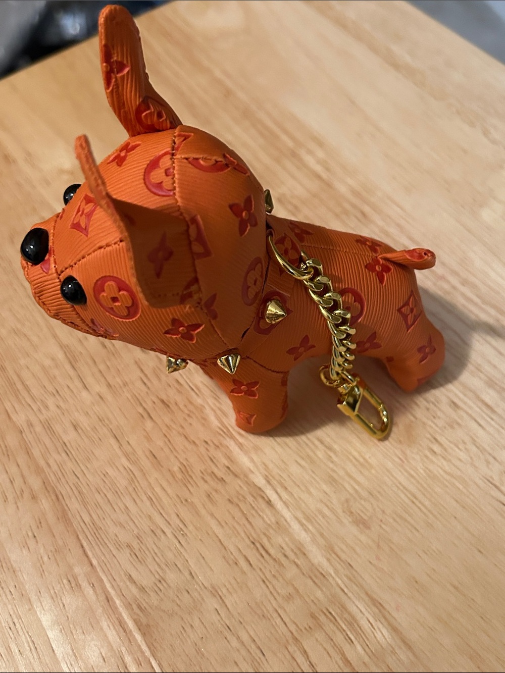 Orange Designer-Style Dog Keychain with Gold Chain